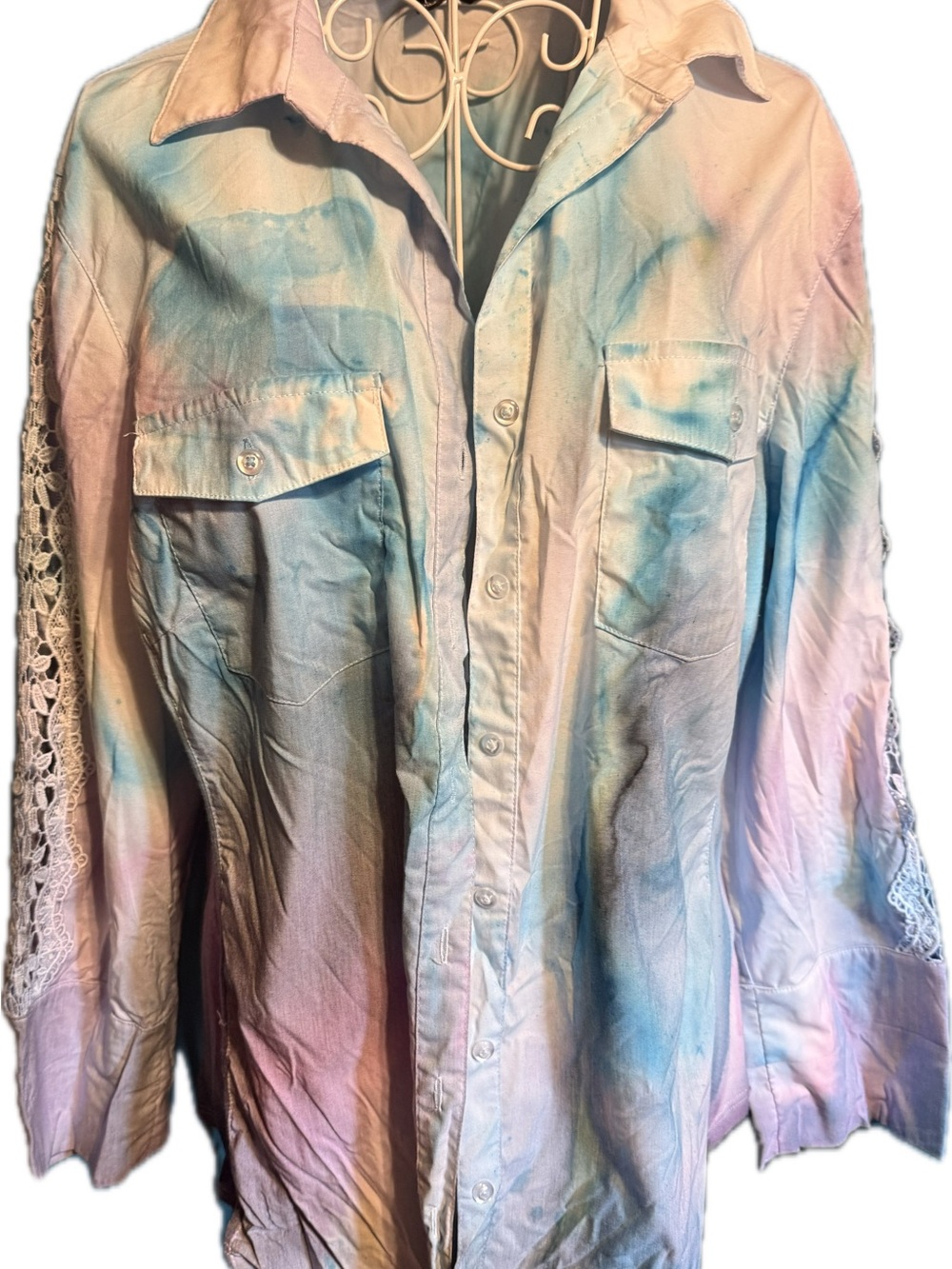 Zac & Rachel White and Light Blue Tie-Dye Button Shirt
